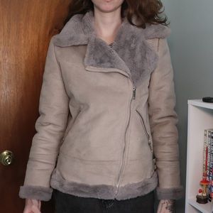 Faux Suede and Shearling Hollister Moto Coat